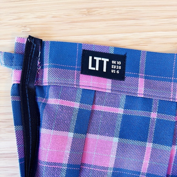NWT Love Too True (LTT) Tiffany Plaid Blue & Pink Pleated Skirt - Picture 6 of 6